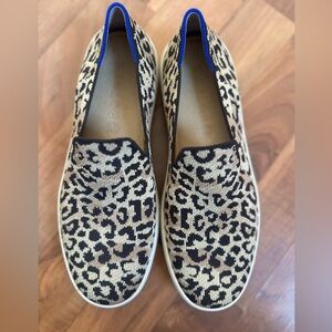 Rothy's Animal Print Loafers with Blue Trim